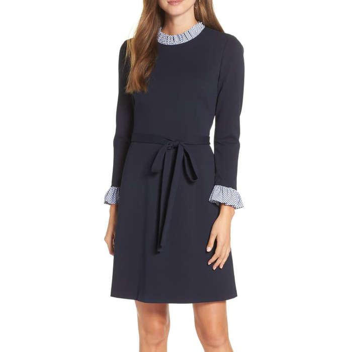 1901 Long Sleeve Ruffle Detail Shirtdress