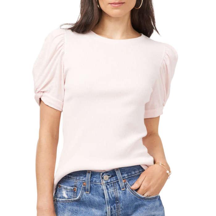 1.State Puff Sleeve Rib Knit T-Shirt