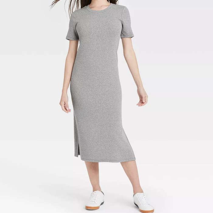 A New Day Short Sleeve Rib Knit T-Shirt Dress