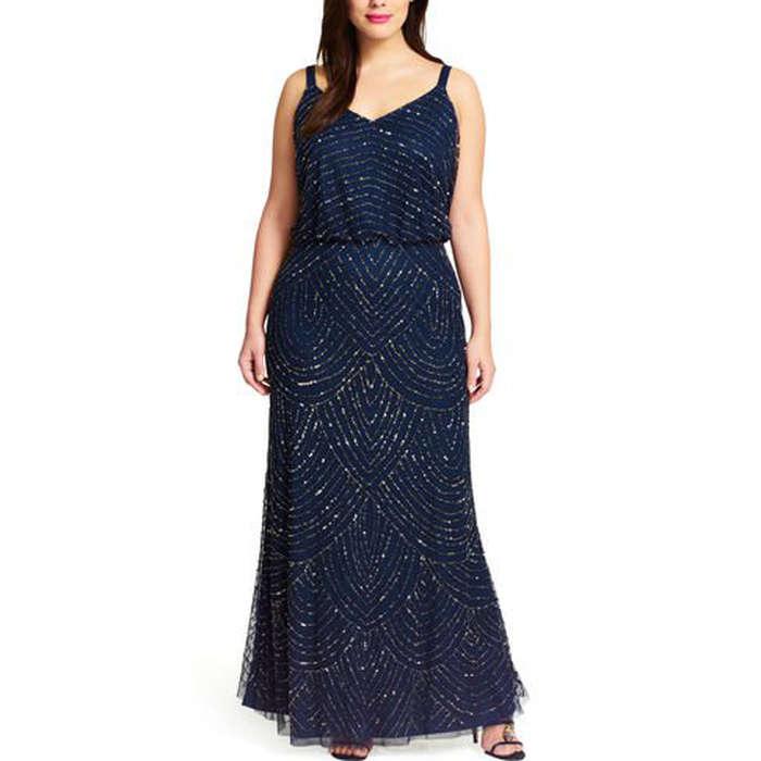 Adrianna Papell Art Deco Blouson Beaded Gown