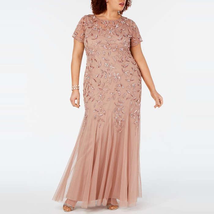 Adrianna Papell Floral Embellished Godet Gown