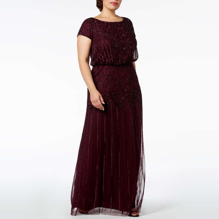 Adrianna Papell Plus Size Bead-Illusion Blouson Dress