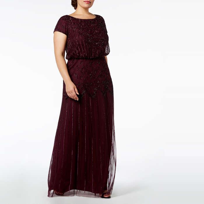 Adrianna Papell Plus Size Bead-Illusion Blouson Dress