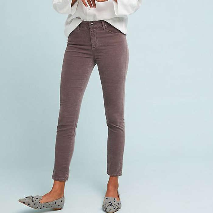 AG The Stevie Mid-Rise Velvet Skinny Ankle Jeans