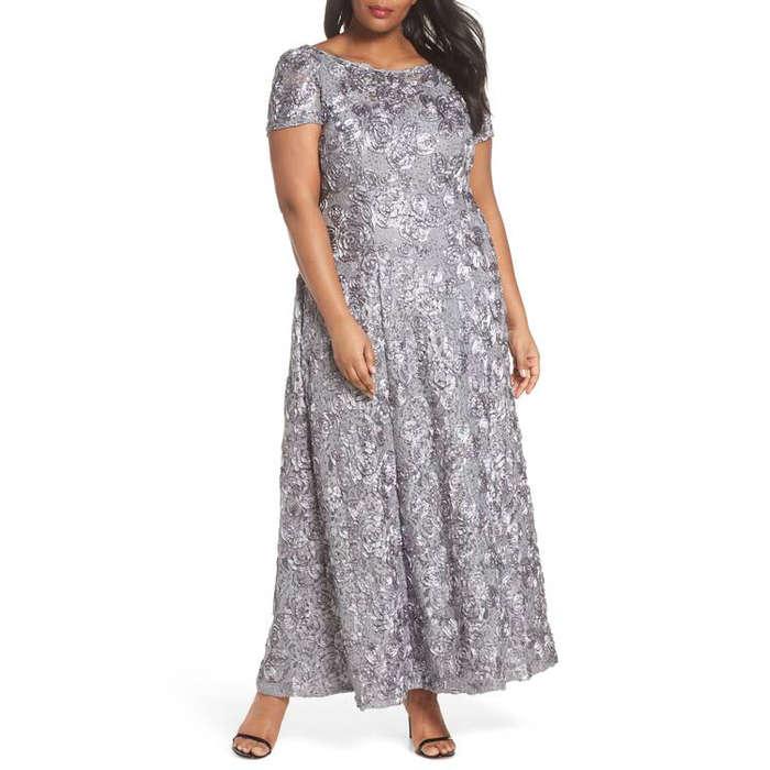 Alex Evenings Plus Size Long A-Line Rosette Dress