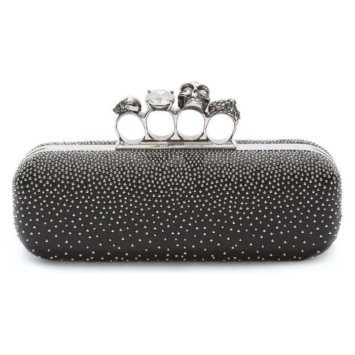 Alexander McQueen Studded Lambskin Leather Knuckle Clutch