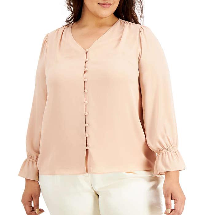 Alfani Plus Size Solid Button-Down Top