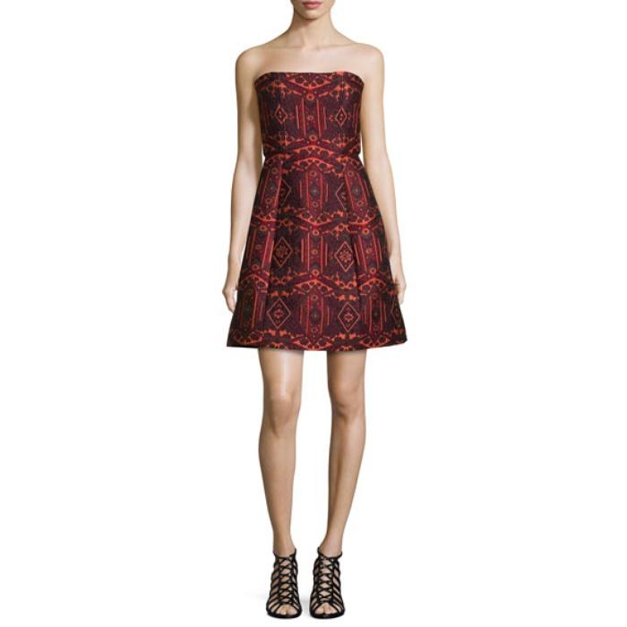 Alice + Olivia Nikki Strapless Tribal-Print Dress