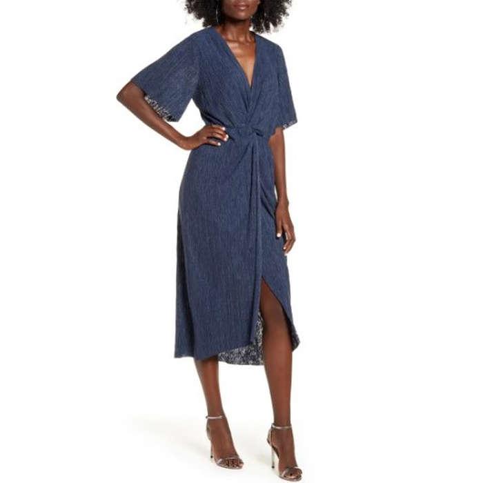 All In Favor Dolman Plissé Midi Dress