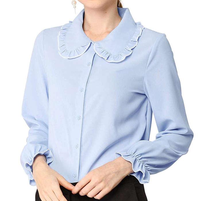 Allegra K Peter Pan Collar Button Up Shirt