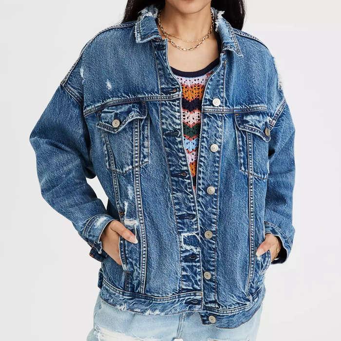 American Eagle Denim Destroyed Boyfriend Jacket