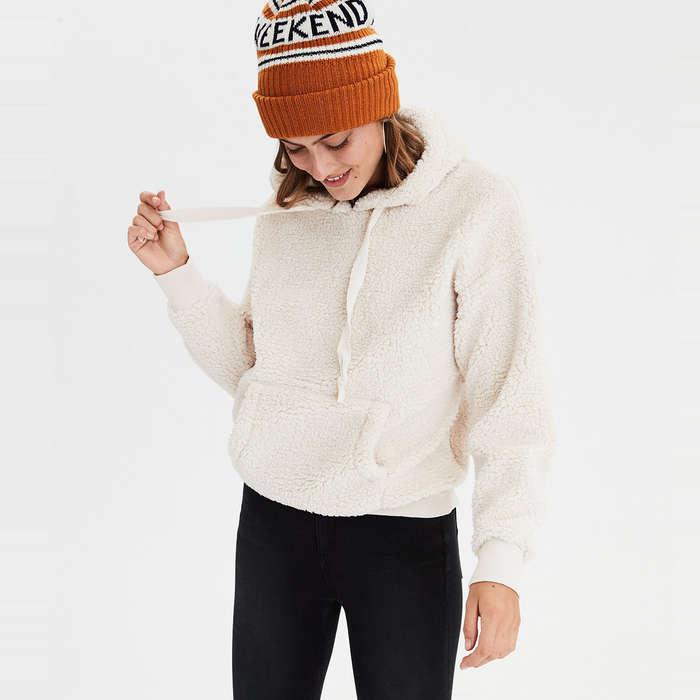 American Eagle Fuzzy Teddy Sherpa Hoodie