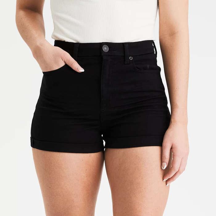 American Eagle Ne(x)t Level Curvy High-Waisted Short Short In Black