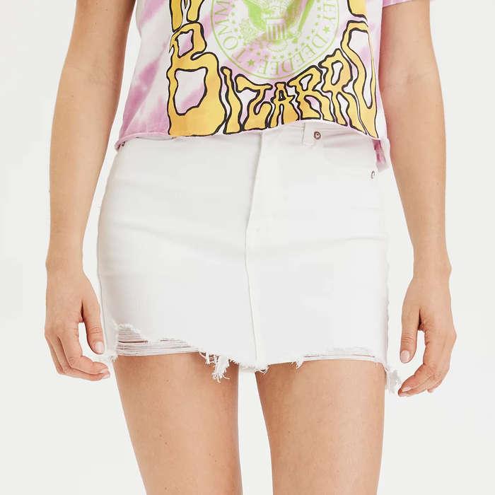 American Eagle Ne(x)t Level High-Waisted Denim Mini Skirt In White