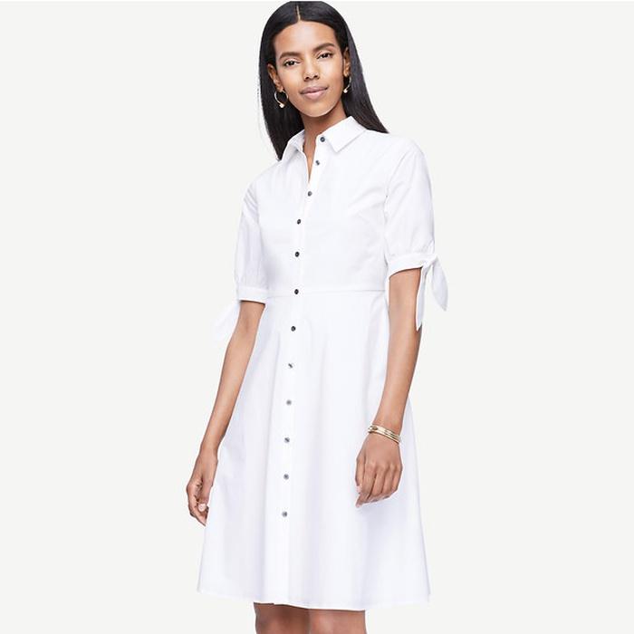 Ann Taylor Poplin Tie Sleeve Shirt Dress