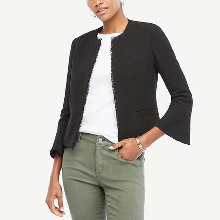 Ann Taylor Textured Tweed Fluted Sleeve Jacket