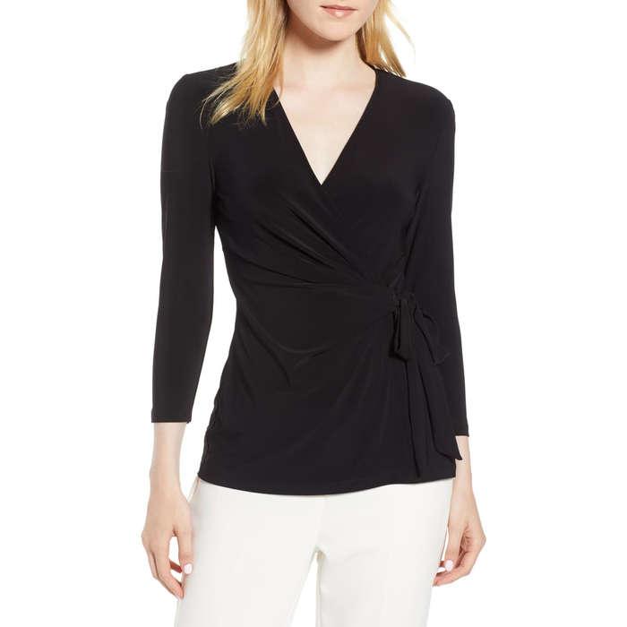 Anne Klein Faux Wrap Jersey Top