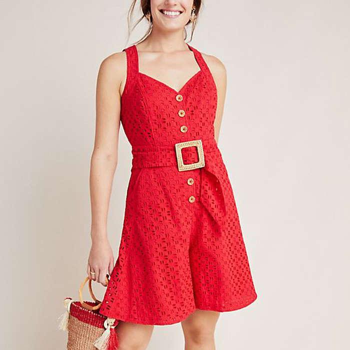 Anthropologie Belted Eyelet Romper