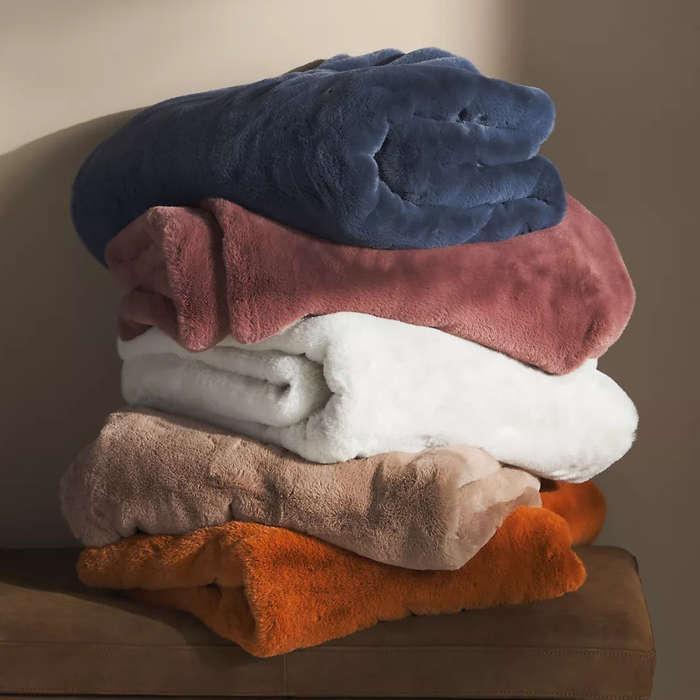 Anthropologie Sophie Faux Fur Throw Blanket