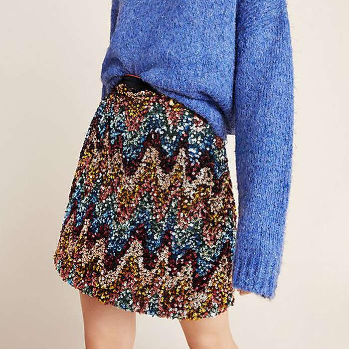 Anthropologie Zig-Zag Sequined Mini Skirt