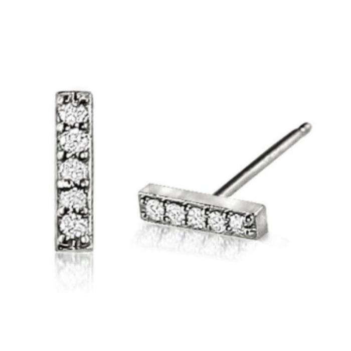 Antoanetta 14K White Gold Five White Diamonds Bar Earrings