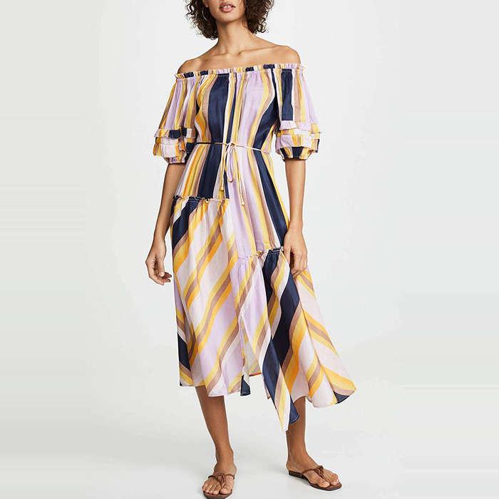 Apiece Apart Sandrine Cotton & Silk Off the Shoulder Dress