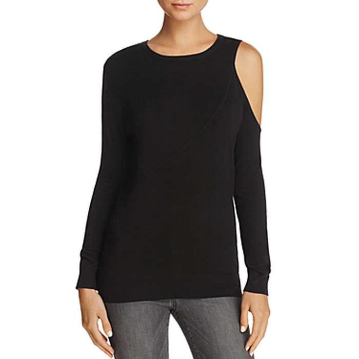 Aqua Asymmetric Cold-Shoulder Sweater