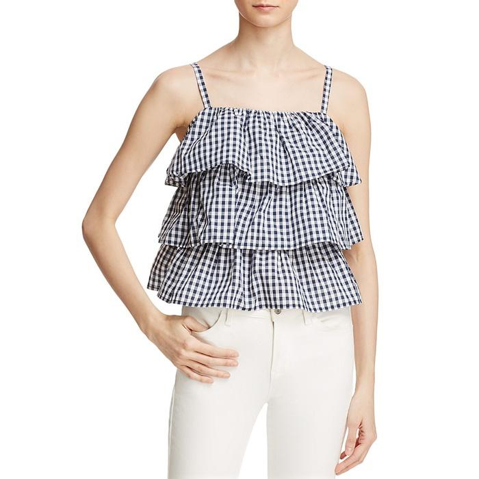 Aqua Gingham Tiered Ruffle Top