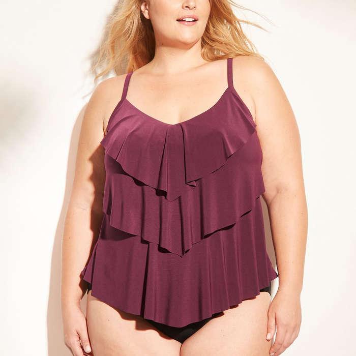 Aqua Green Plus Size Tiered Tankini Top