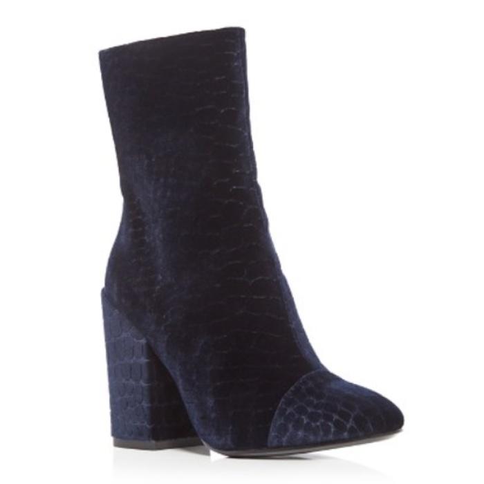 Ash Flora Croc-Embossed Velvet High Heel Booties