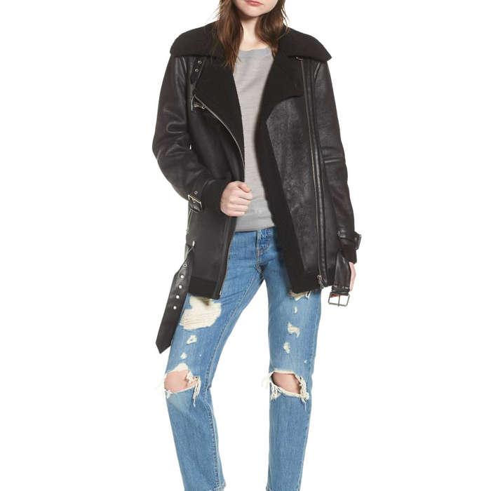 Avec Les Filles Faux Shearling Biker Jacket