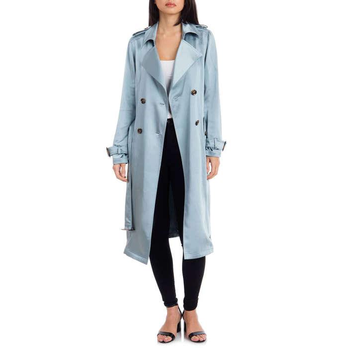 Badgley Mischka Double Breasted Satin Trench Coat