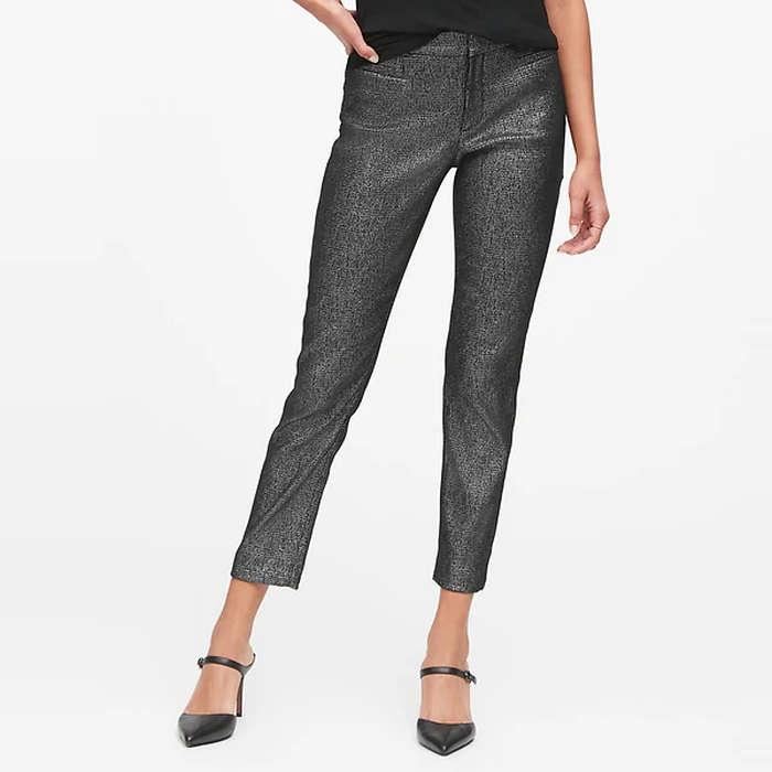 Banana Republic Modern Sloan Skinny-Fit Metallic Plaid Pant