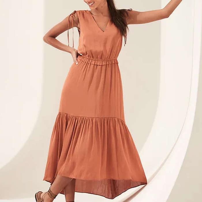 Banana Republic Satin Ruched Maxi Dress