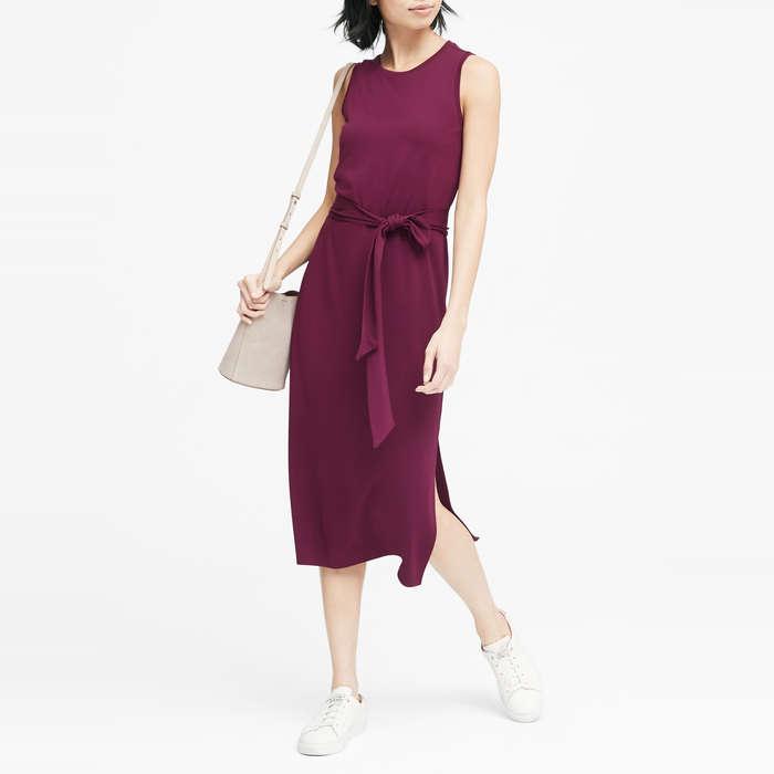 Banana Republic Soft Ponte Midi Tank Dress with Side Slits