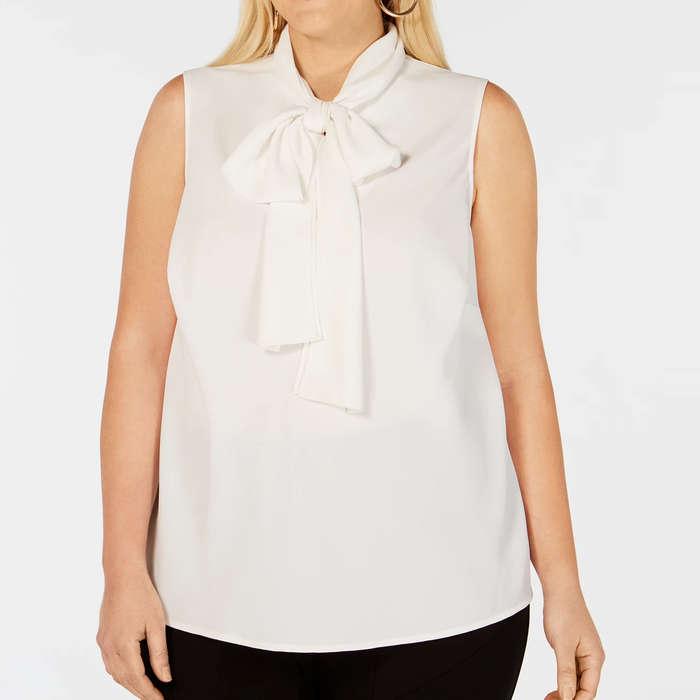 Bar III Trendy Plus Size Bow-Neck Blouse