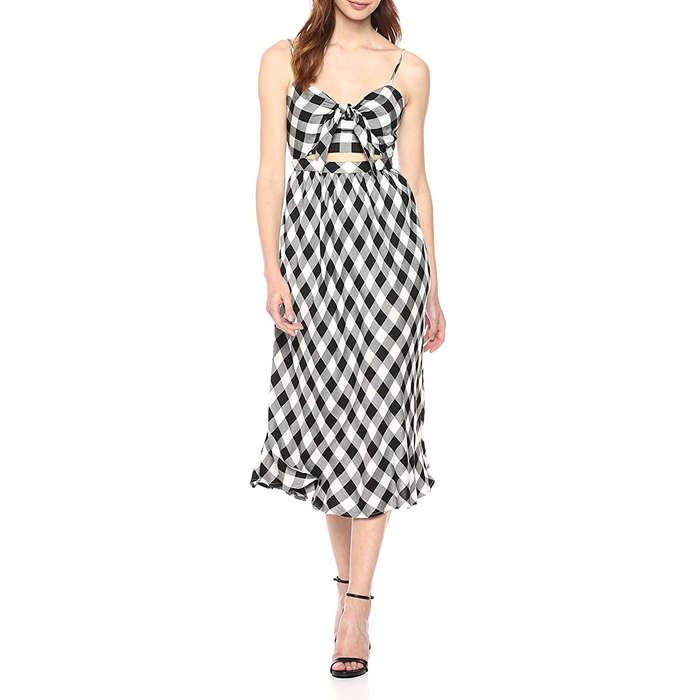 Bardot Cutout Gingham Midi Dress