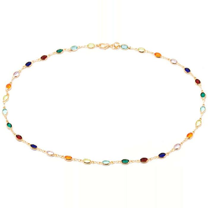 Barzel 18K Gold Plated Gold And Multi Color Crystal Baguette Anklet