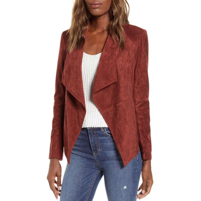 BB Dakota Wade Drape Front Suede Jacket