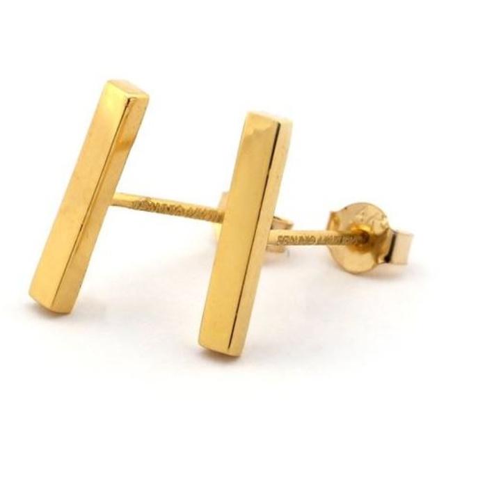 Beauniq 14k Yellow Gold Thick Bar Stud Earrings