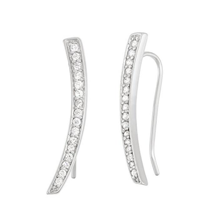 Beaux Bijoux Sterling Silver CZ Curved Bar Ear Climber Crawler Earrings