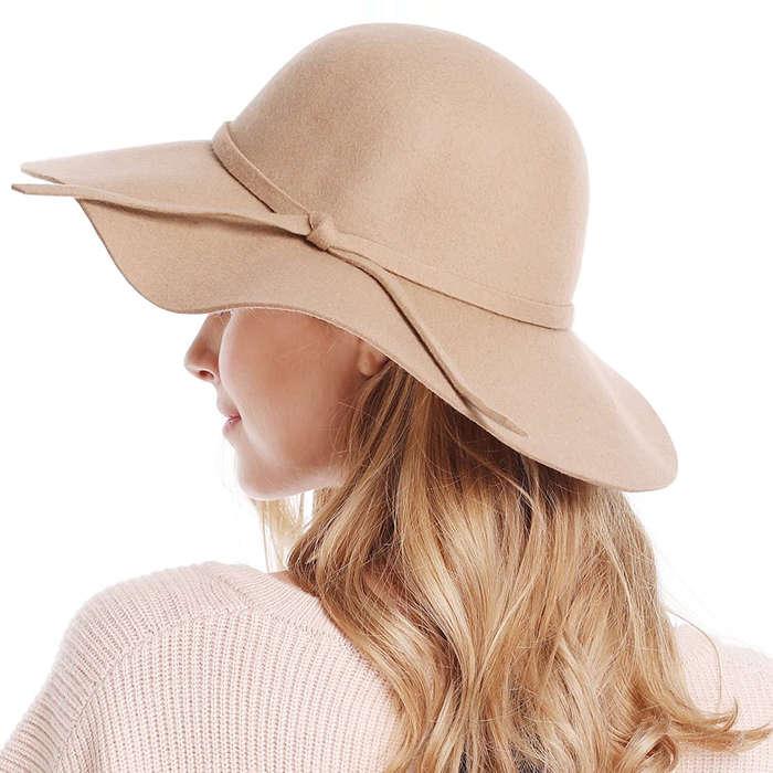 Bienvenu Wide Brim Wool Ribbon Band Floppy Hat