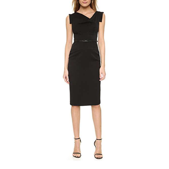 Black Halo Jackie O Belted Midi Dress