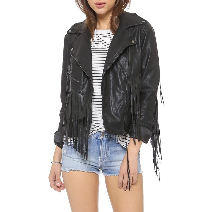 Blank Denim Vegan Leather Fringe Jacket