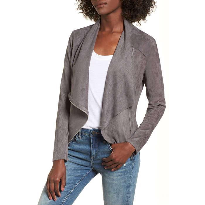 BLANKNYC Drape Front Faux Suede Jacket