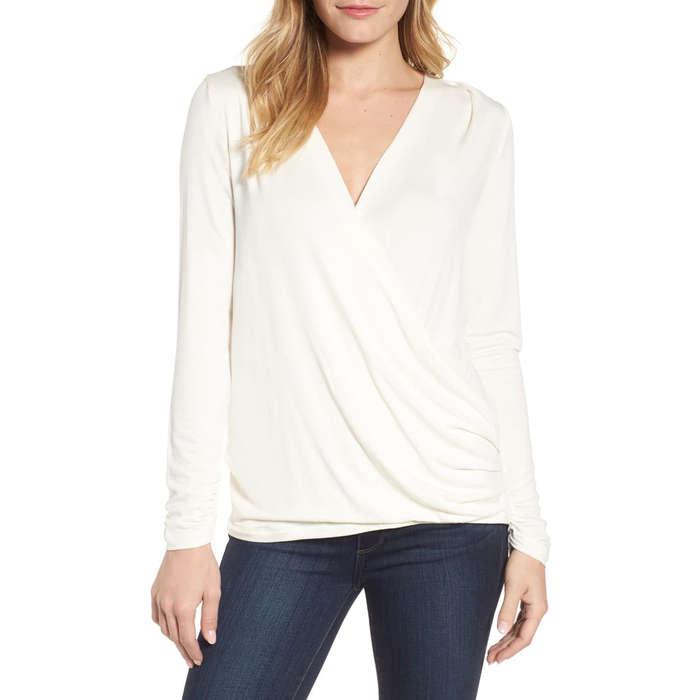 Bobeau Faux Wrap Knit Top