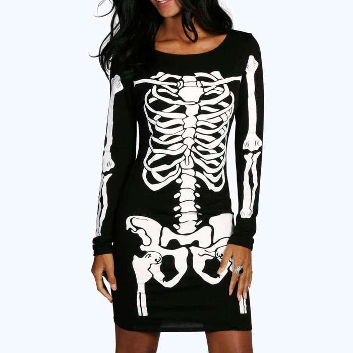 Boohoo Maddie Halloween Skeleton Bodycon Dress