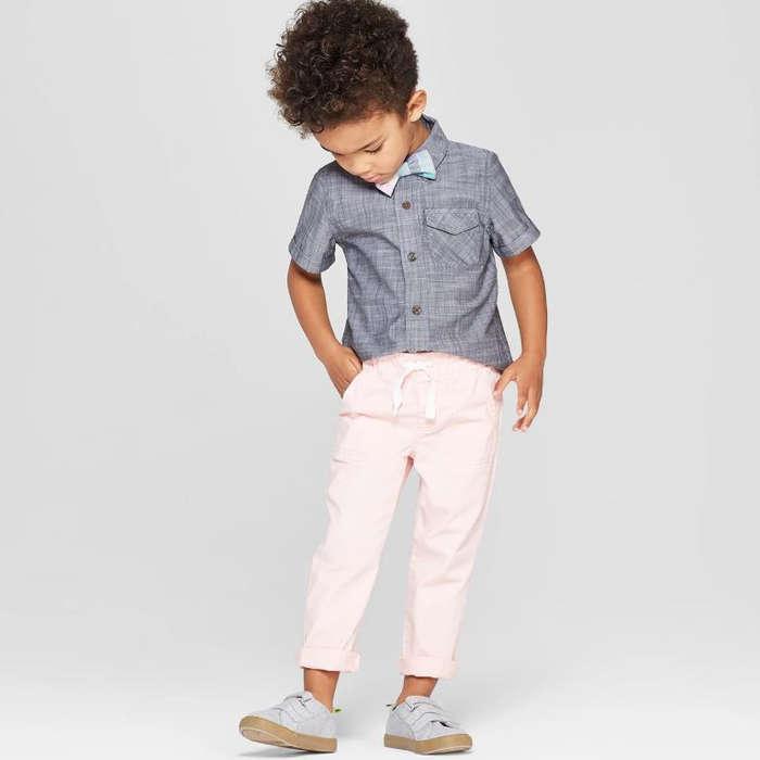 Cat & Jack Toddler Boys' 3pc Chambray Shirt, Bowtie, and Chino Set