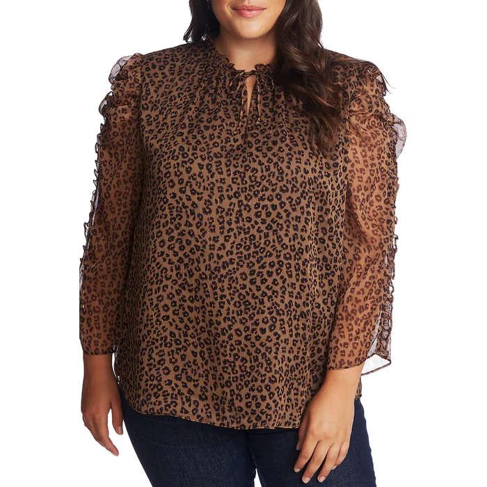 CeCe Leopard Print Ruffle Sleeve Top