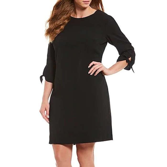 CeCe Plus Size Round Neck 3/4 Tie Sleeve Shift Dress